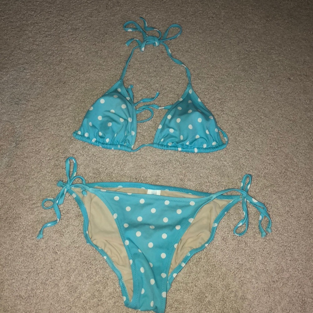 Blue and white polka dot J. Crew bikini size M